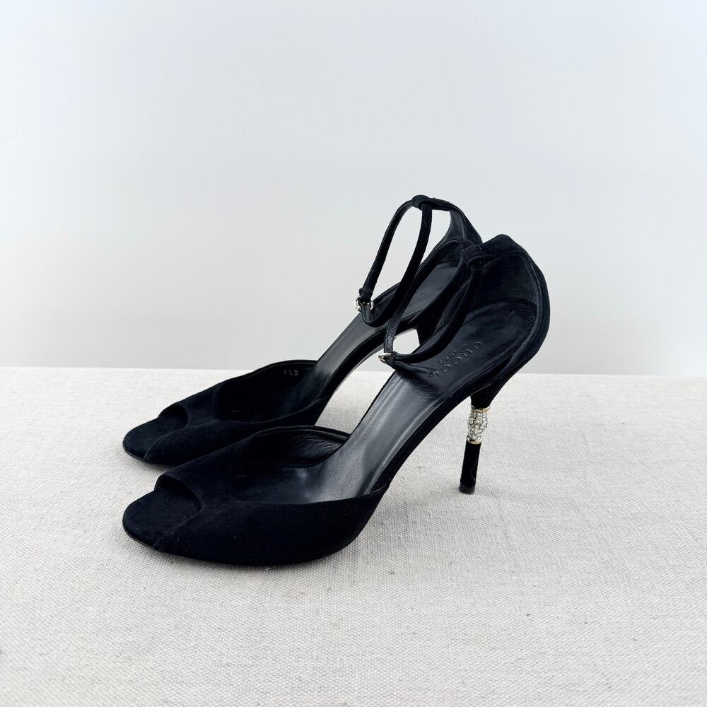 Gucci Crystal Embellished Ankle Strap Stilettos Heel Sandals Black Women's 9.5 B